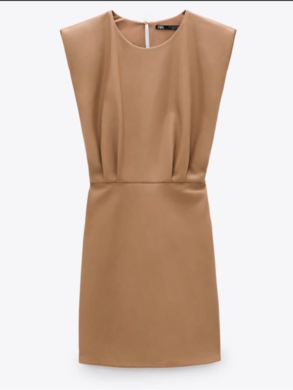 Zara Sleeveless Mini Dress in Tan Faux Leather